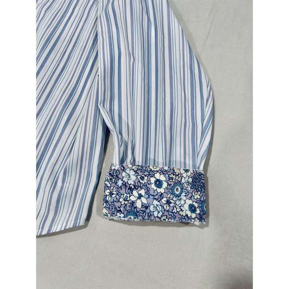 Orvis Carefree Cotton Blend Womens Blue Striped Contrast Collar Cuff Shirt Sz 20 - Picture 4 of 10
